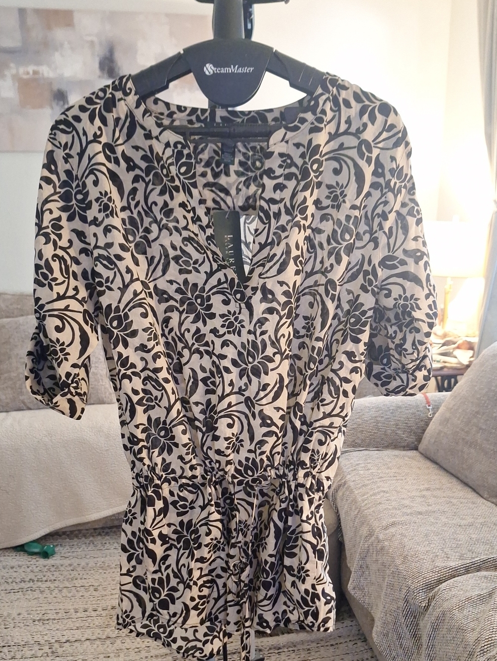 Lauren Ralph Lauren Black Floral Drawstring Tunic on Cream